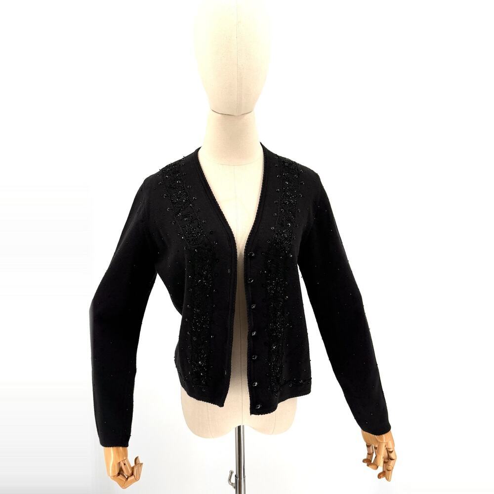 Vintage 90s Black 100% Cotton Beaded Sequin Cardigan